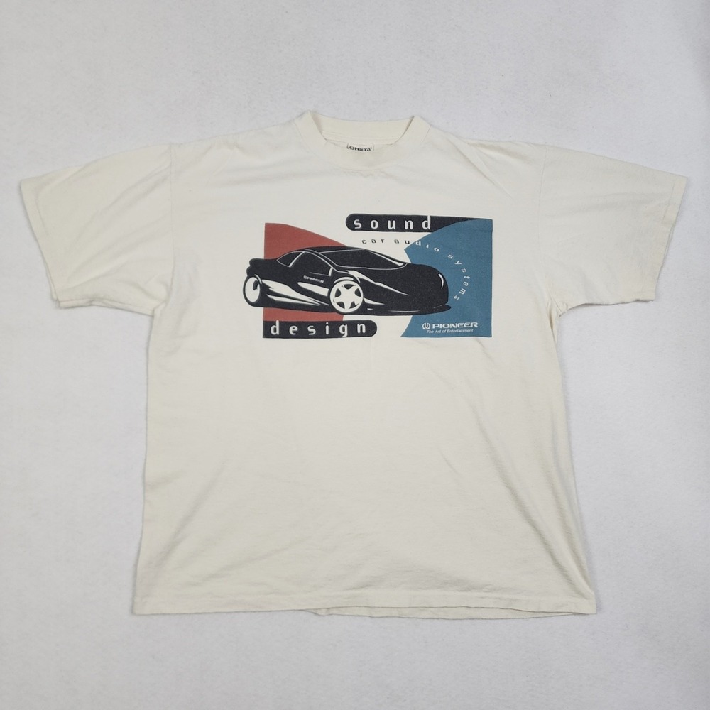 Vintage Oneita Car Audio System Pioneer Power T-Shirt Mens XL Cream Graphic